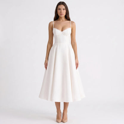 Velvoria | Fitted Corset-Bodice Midi Dress