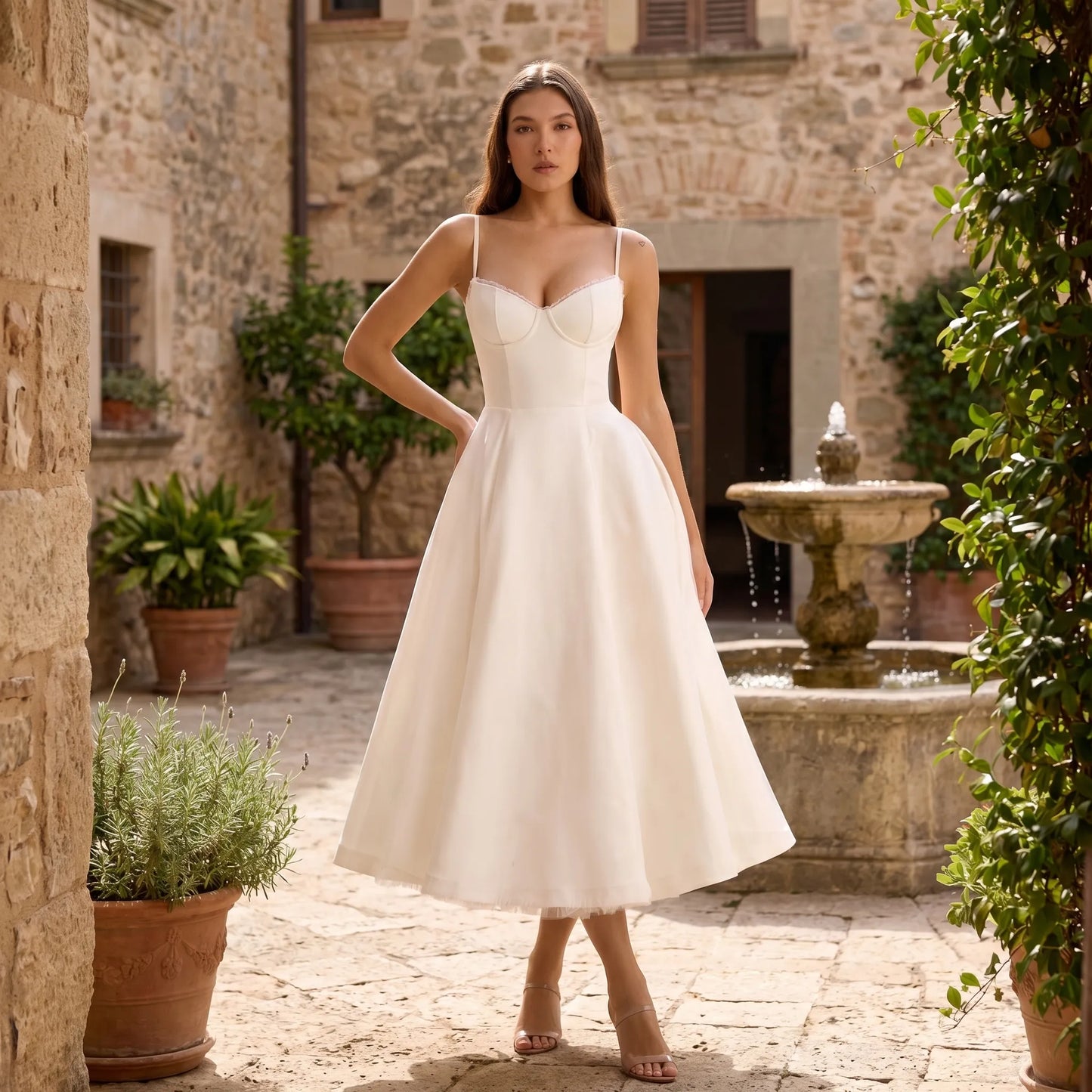 Velvoria | Fitted Corset-Bodice Midi Dress