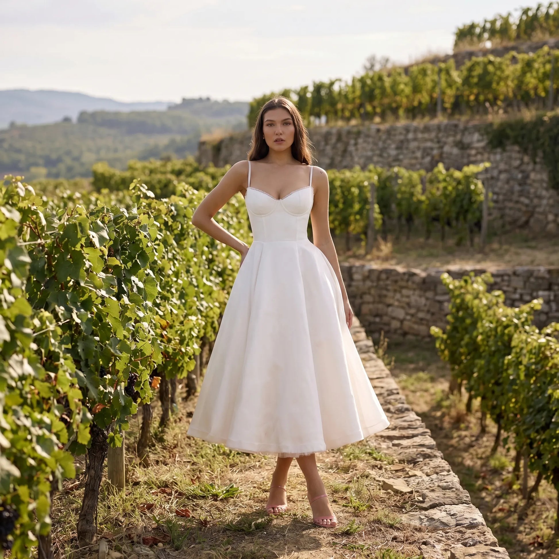 Velvoria | Fitted Corset-Bodice Midi Dress