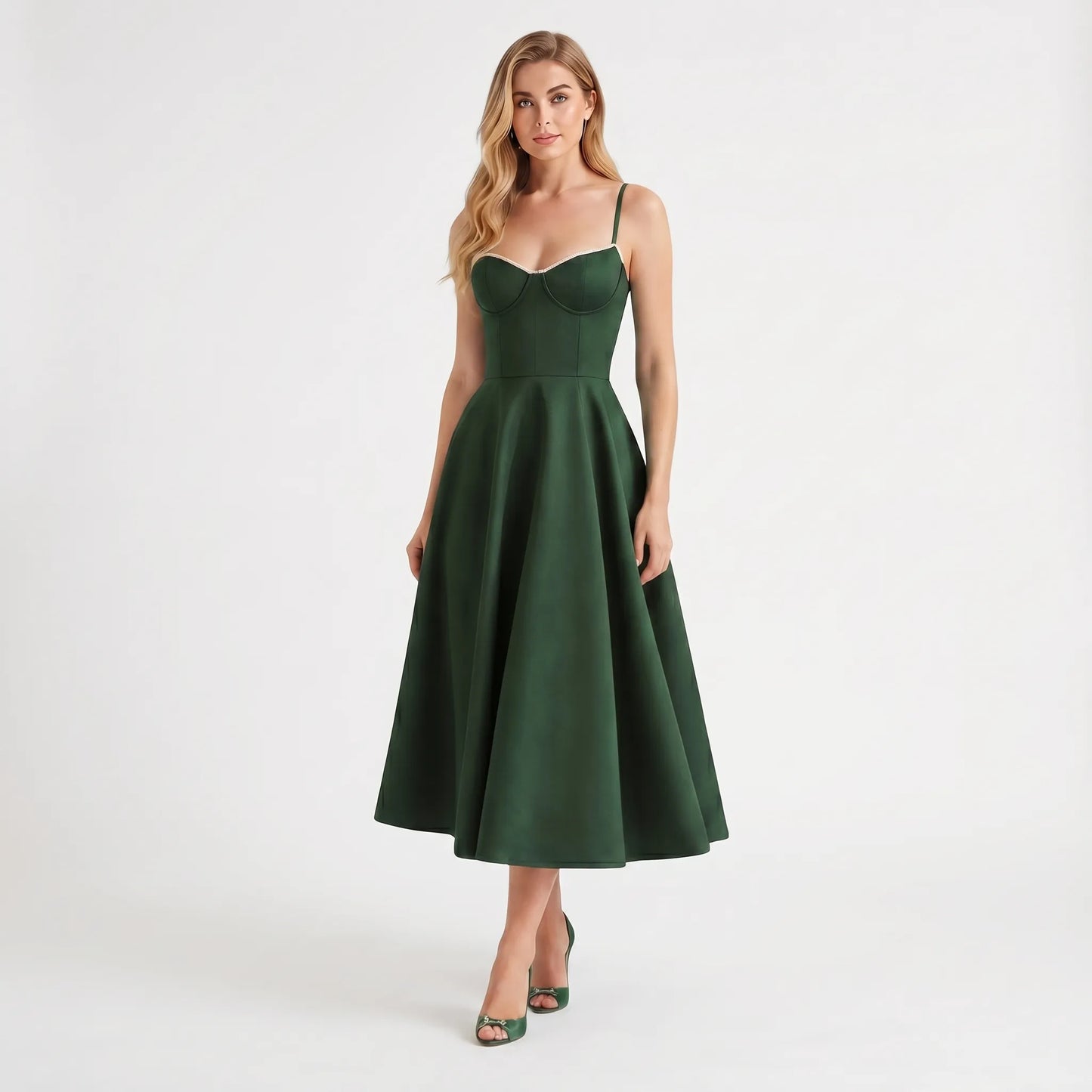 Velvoria | Fitted Corset-Bodice Midi Dress