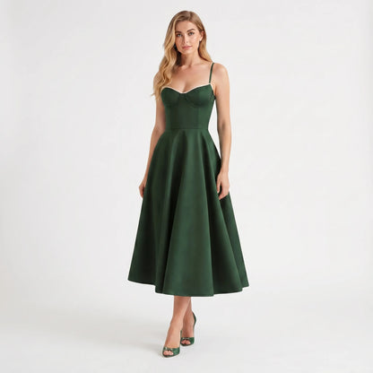 Velvoria | Fitted Corset-Bodice Midi Dress