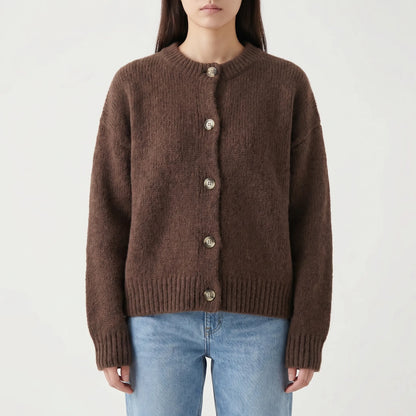 Velvura | Loose-Fit Polo Collar Knit Cardigan