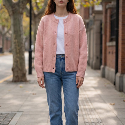 Velvura | Loose-Fit Polo Collar Knit Cardigan