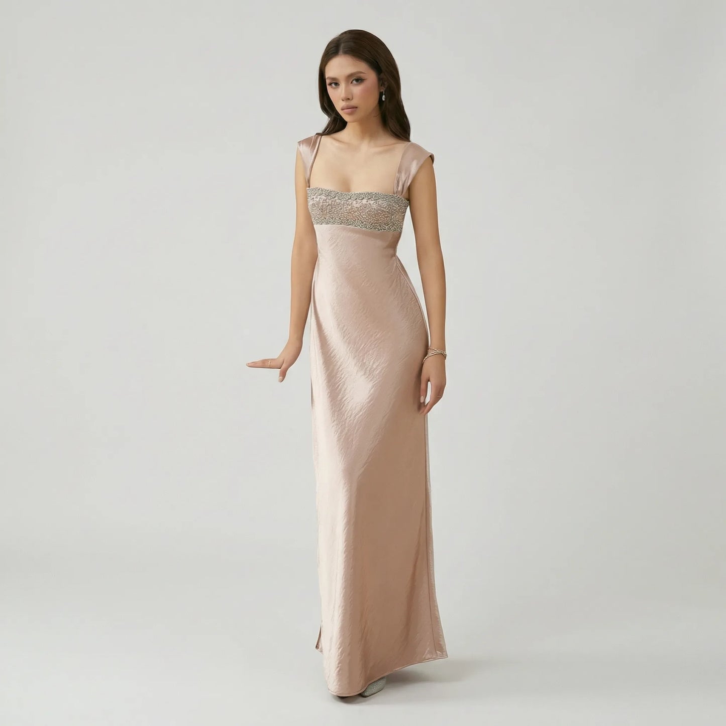 Velyrna - Sleeveless Rhinestone-Embellished Maxi Dress