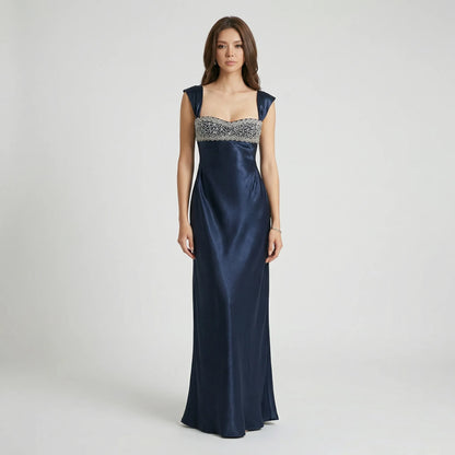 Velyrna - Sleeveless Rhinestone-Embellished Maxi Dress