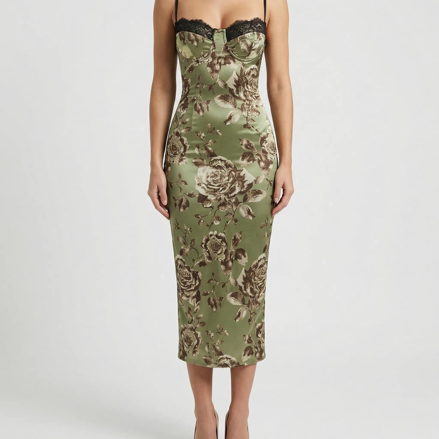 Verdella - Floral Satin Slip Midi Dress