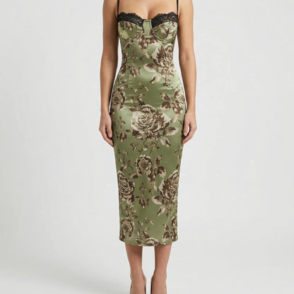 Verdella - Floral Satin Slip Midi Dress