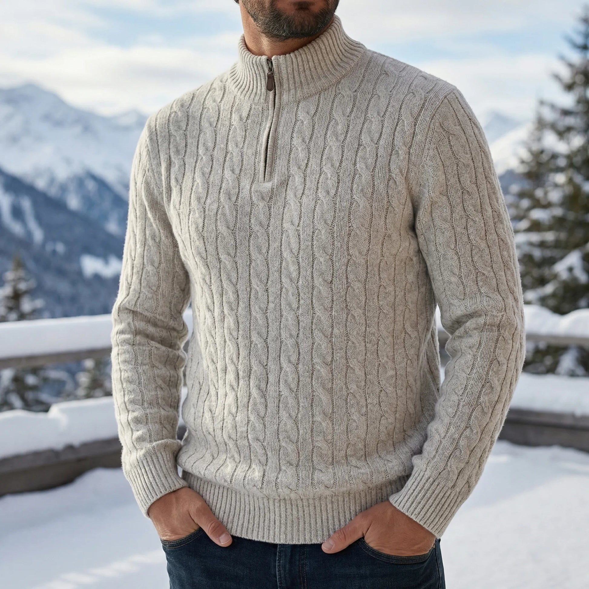 Vervion | Cable-Knit Quarter-Zip Sweater