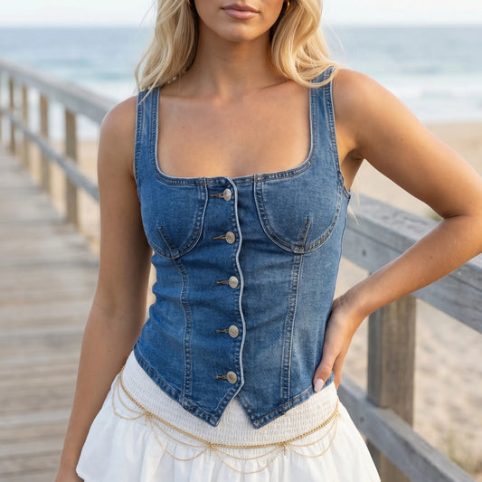 Vestrelle | Sleeveless Slim-Fit Denim Crop Top