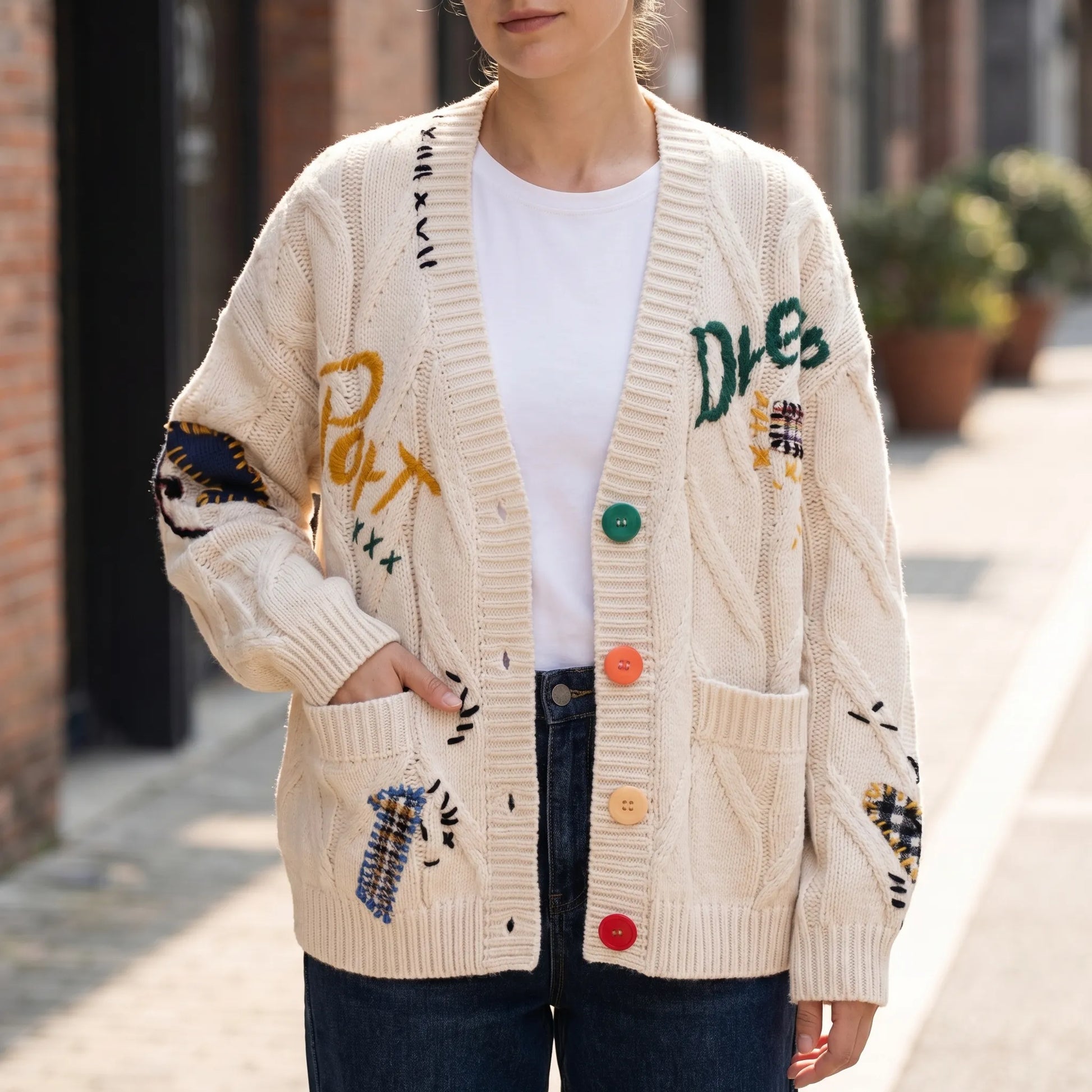 Vexlora | Oversized Cable-Knit Button-Up Cardigan