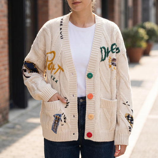 Vexlora | Oversized Cable-Knit Button-Up Cardigan