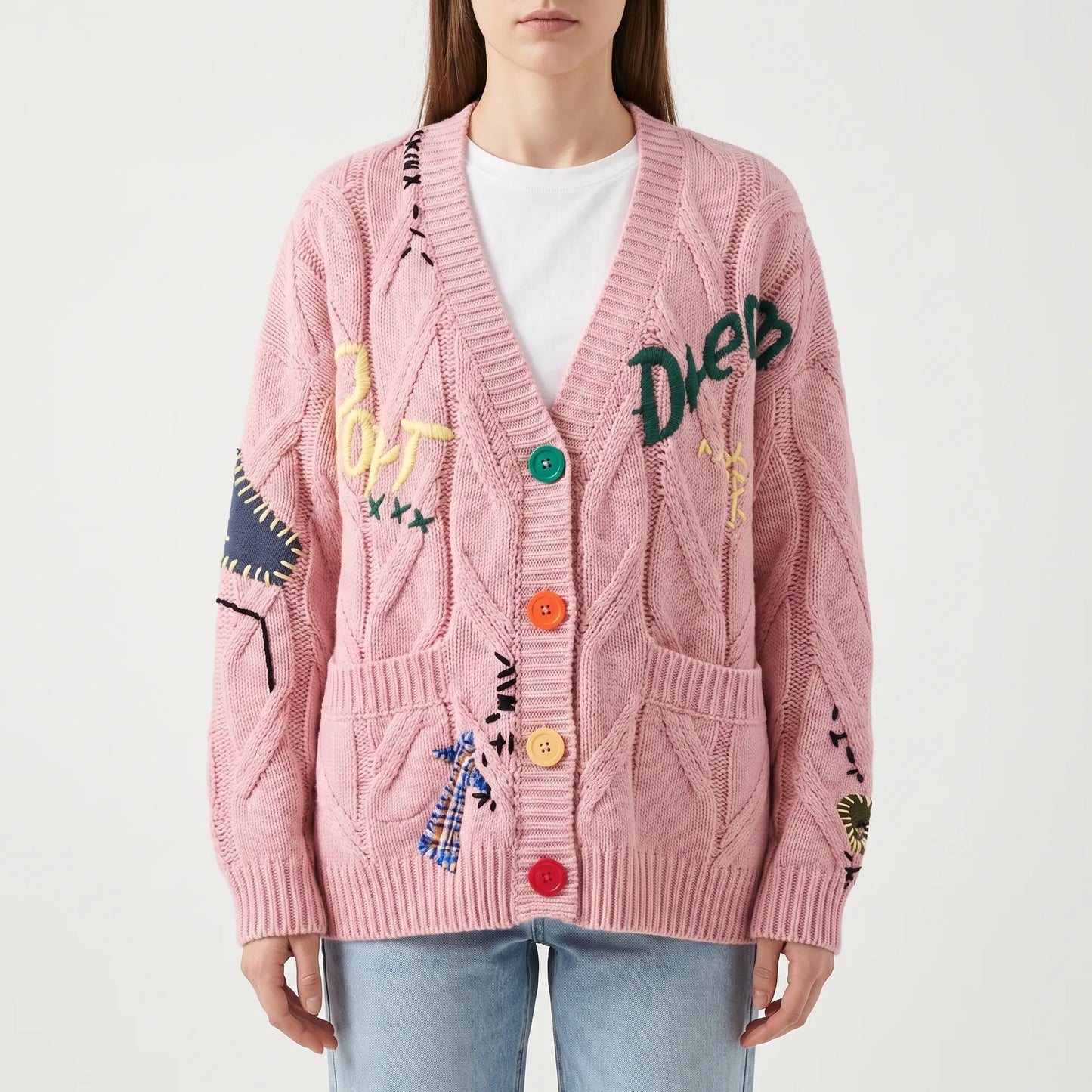 Vexlora | Oversized Cable-Knit Button-Up Cardigan