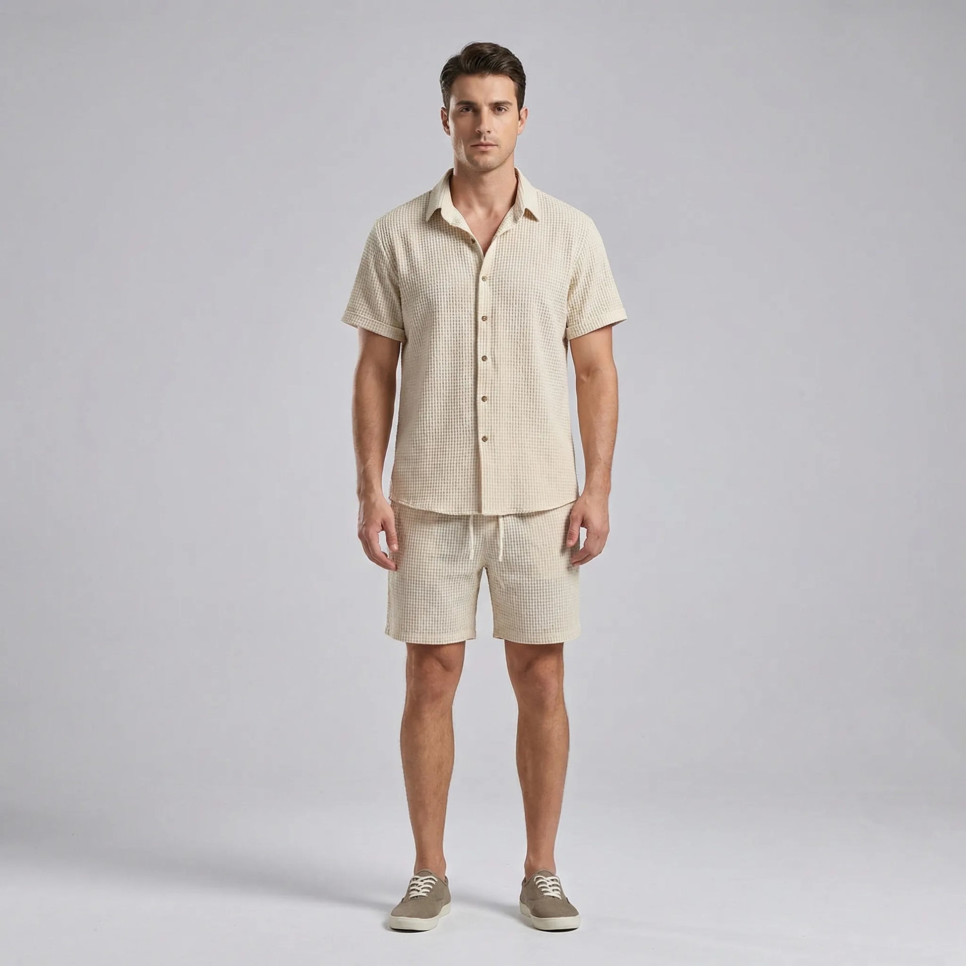 Wafflux - Matching Waffle-Texture Shirt And Shorts Set