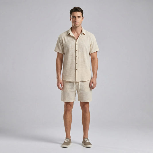 Wafflux - Matching Waffle-Texture Shirt And Shorts Set