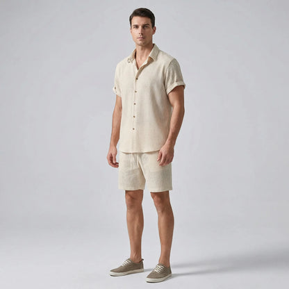 Wafflux - Matching Waffle-Texture Shirt And Shorts Set