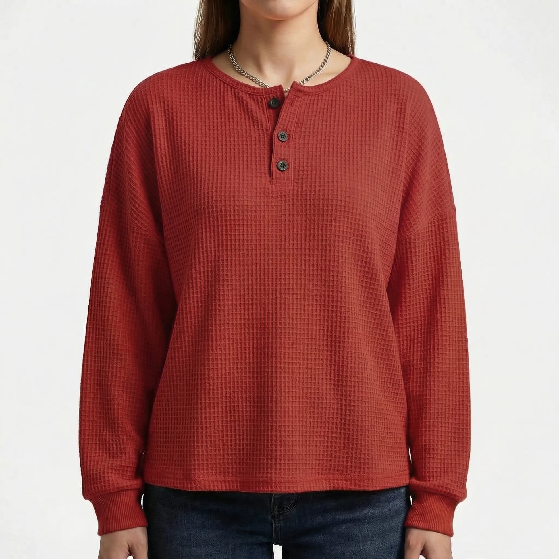 Wafleigh | Waffle-Knit Henley Sweatshirt