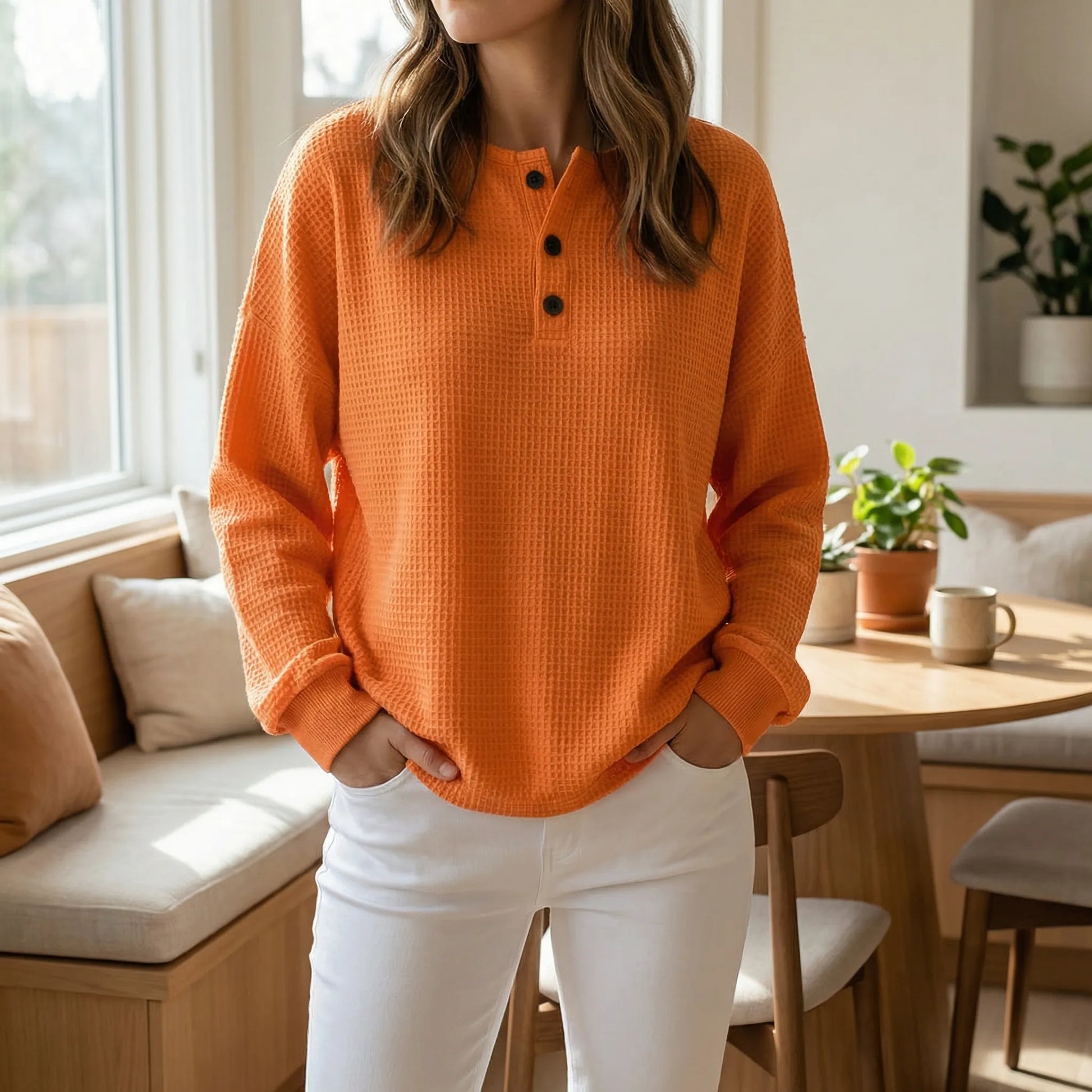 Wafleigh | Waffle-Knit Henley Sweatshirt
