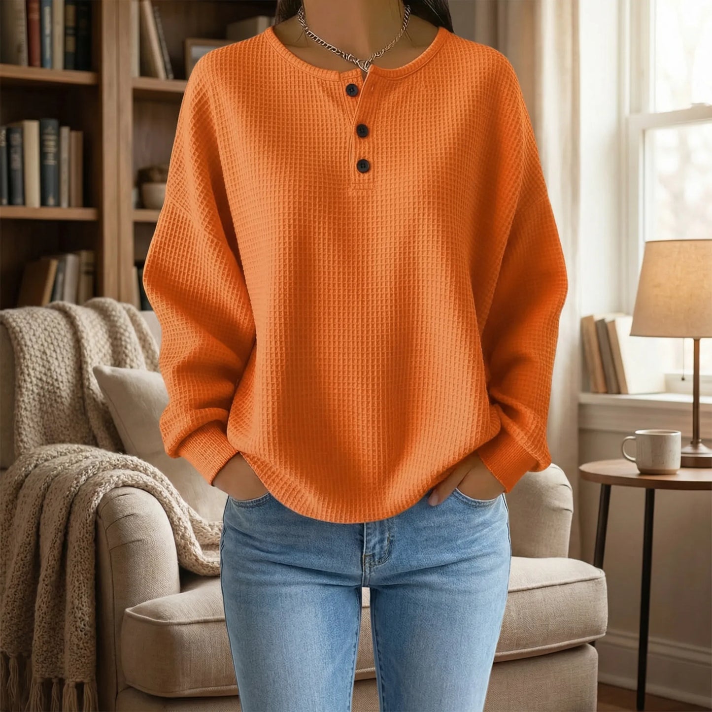 Wafleigh | Waffle-Knit Henley Sweatshirt