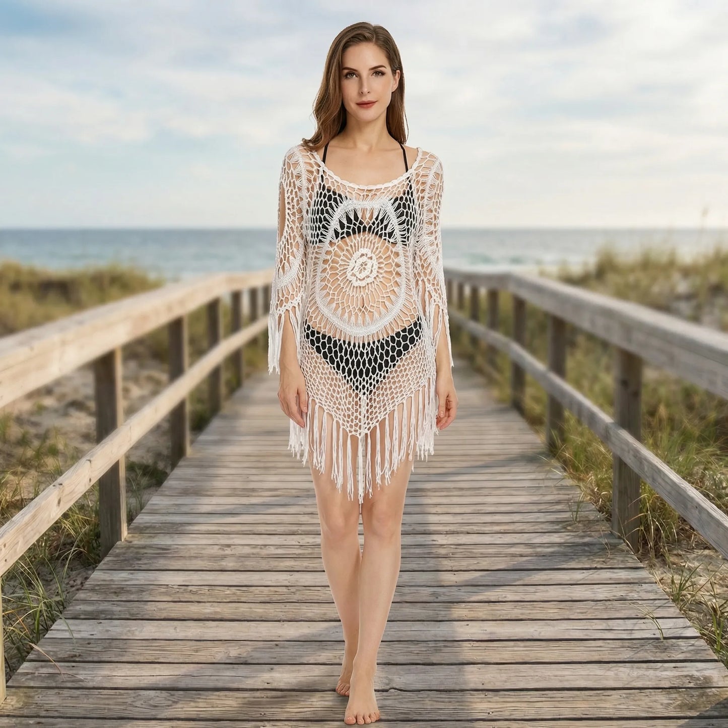 Wavella | Open-Knit Fringe Beach Cover-Up