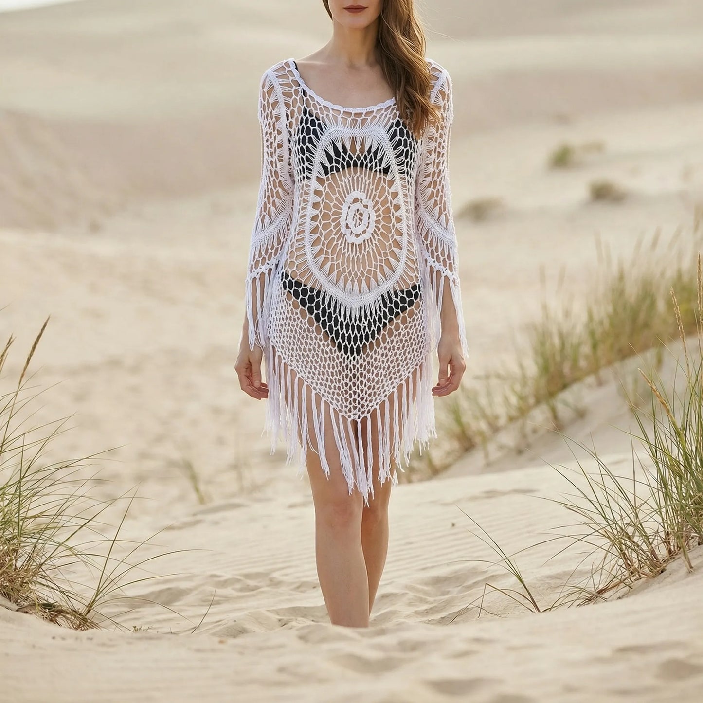 Wavella | Open-Knit Fringe Beach Cover-Up