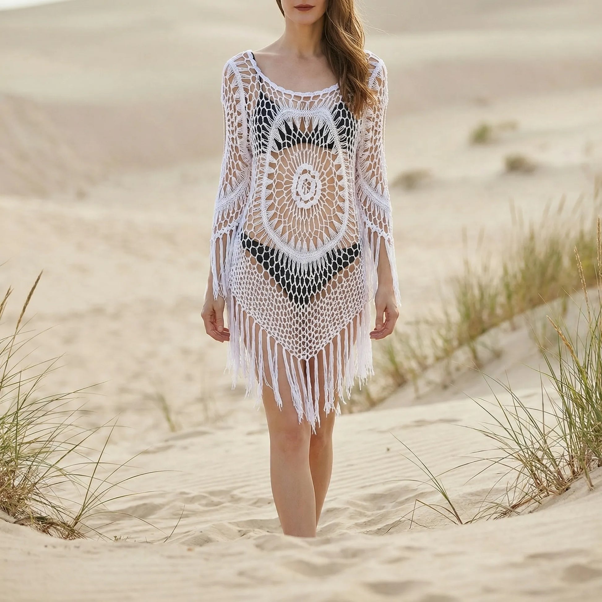 Wavella | Open-Knit Fringe Beach Cover-Up