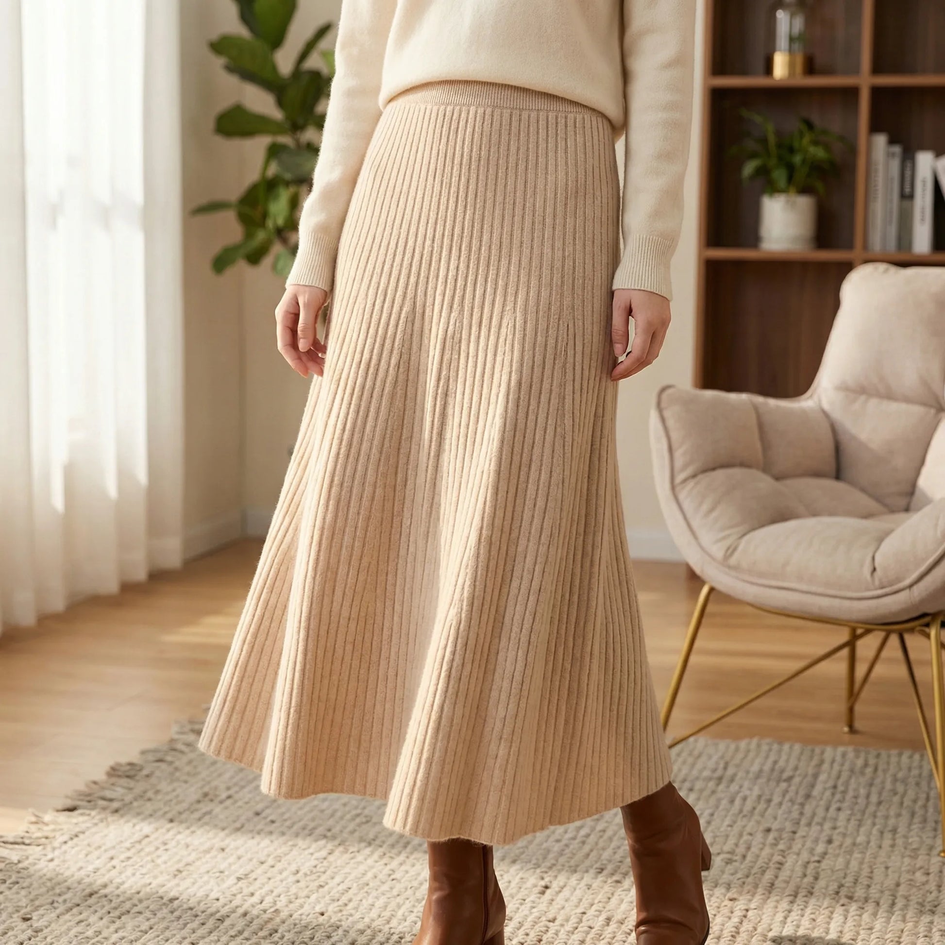 Wintovél | Ankle-Length Pleated Knitted Skirt