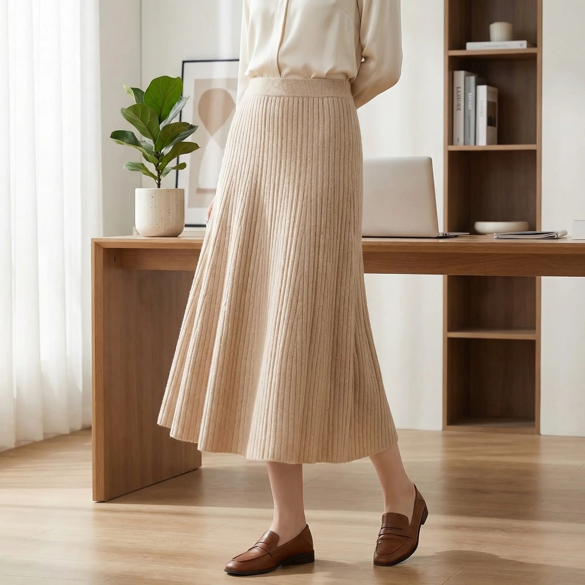 Wintovél | Ankle-Length Pleated Knitted Skirt