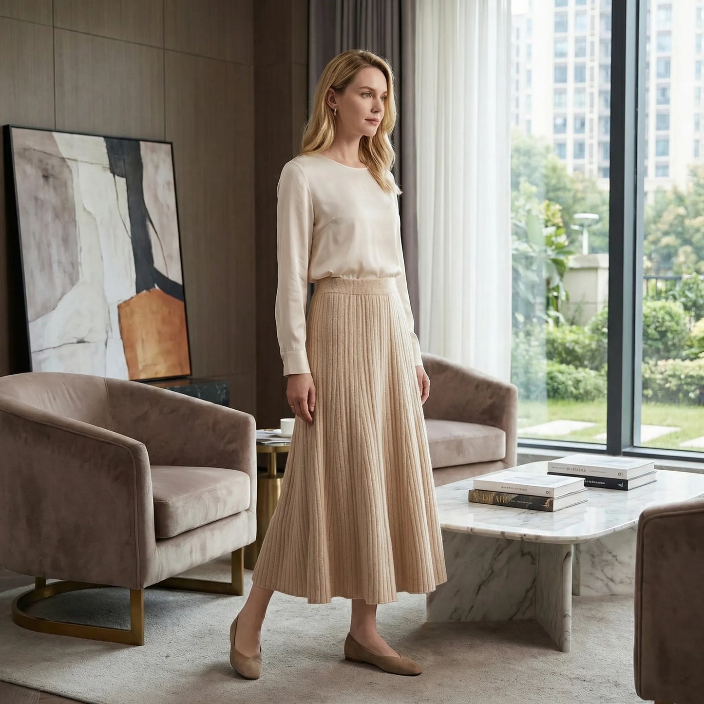Wintovél | Ankle-Length Pleated Knitted Skirt