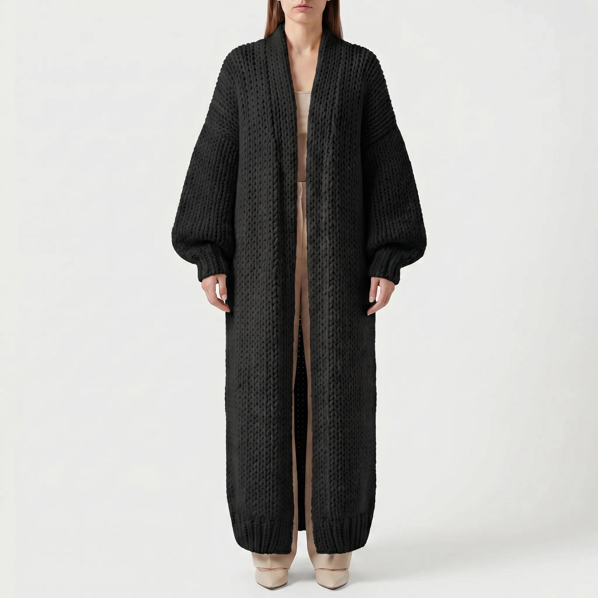 Wovella | Long Open-Front Chunky Knit Cardigan