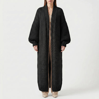 Wovella | Long Open-Front Chunky Knit Cardigan