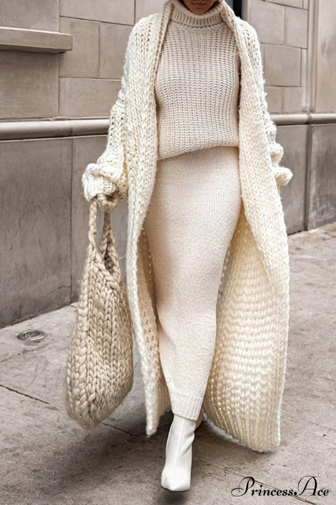 Wovella | Long Open-Front Chunky Knit Cardigan
