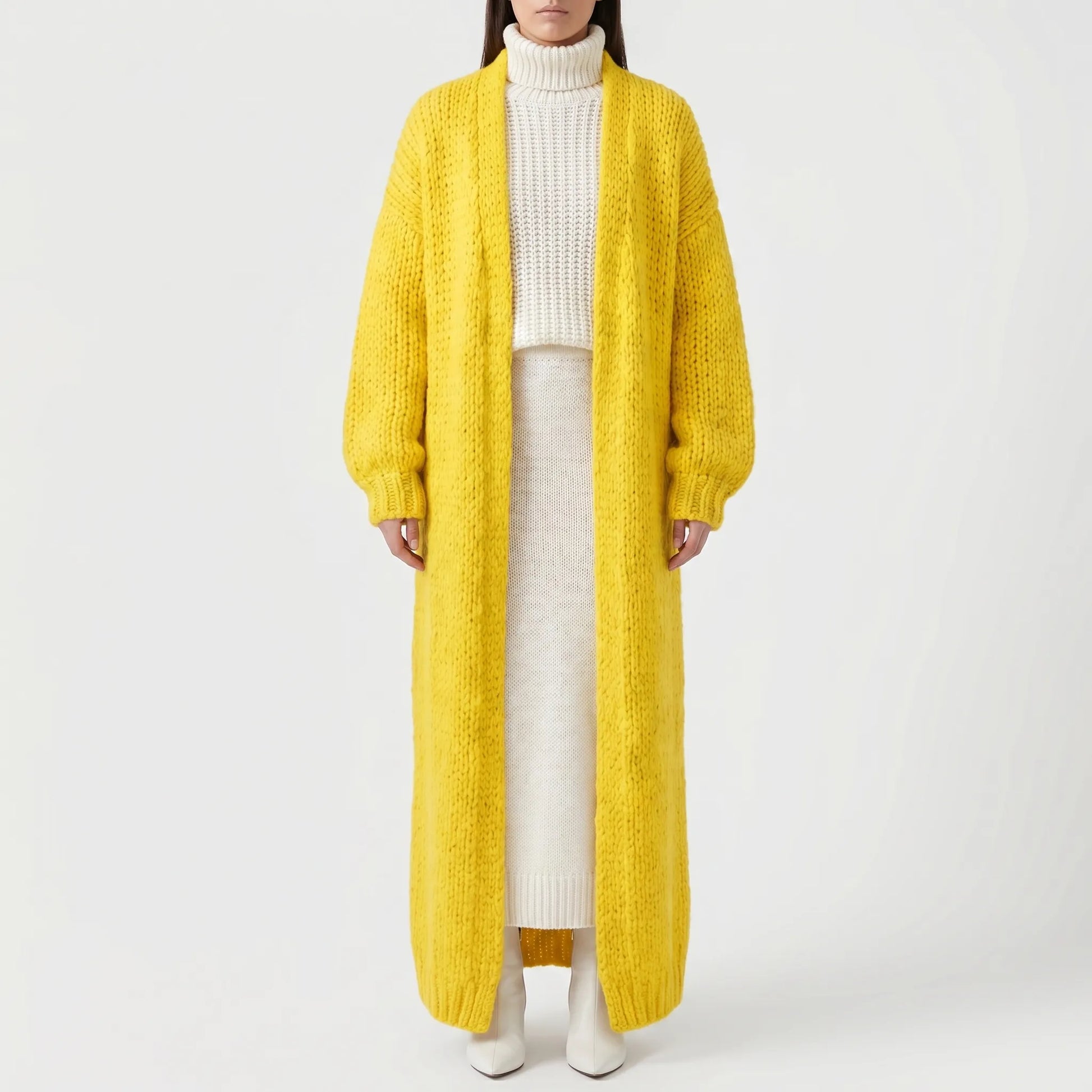 Wovella | Long Open-Front Chunky Knit Cardigan
