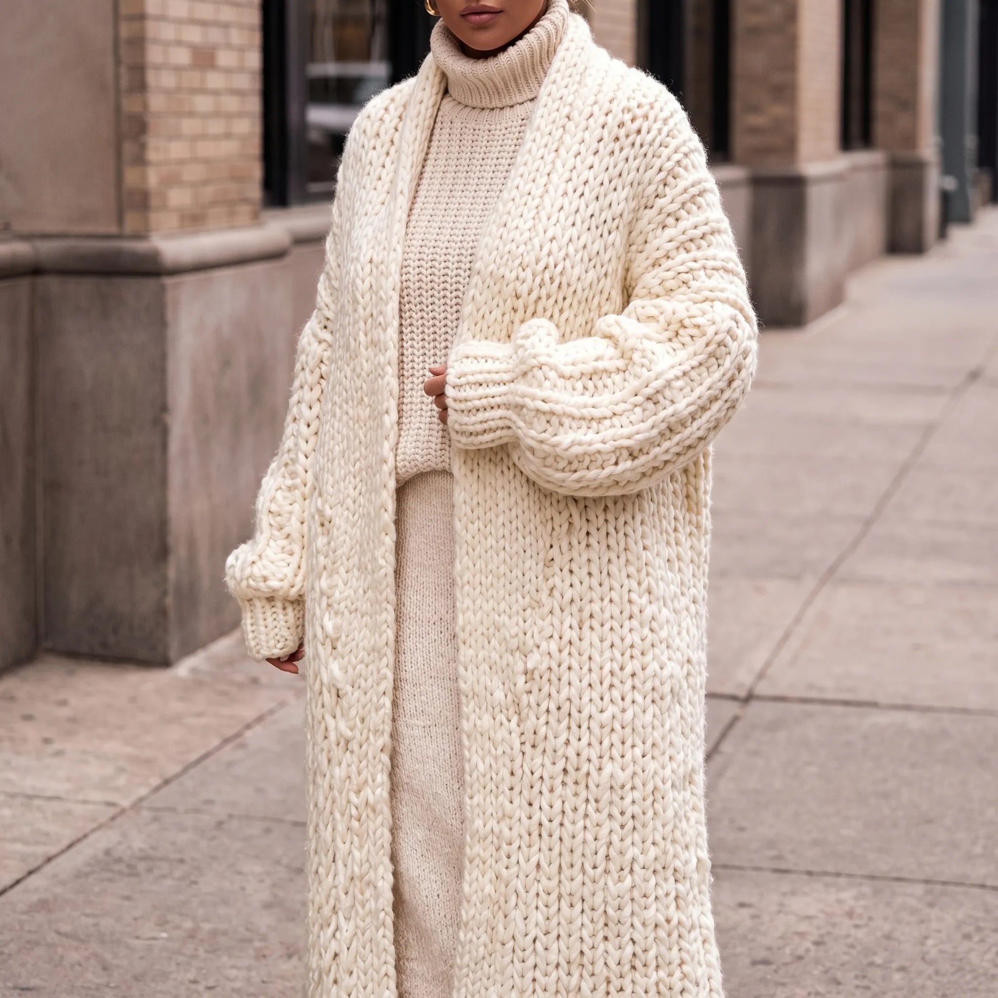 Wovella | Long Open-Front Chunky Knit Cardigan