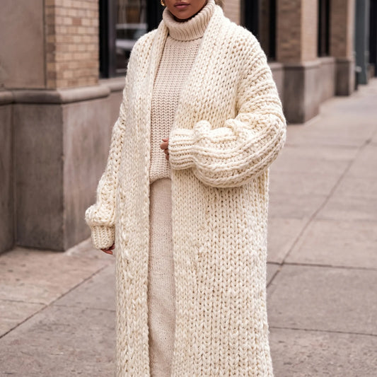Wovella | Long Open-Front Chunky Knit Cardigan