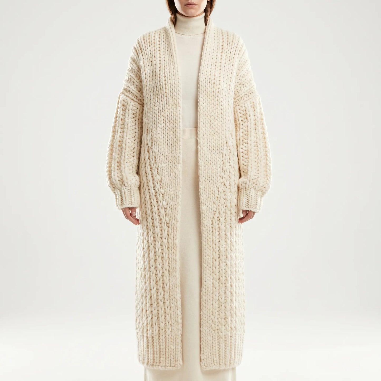 Wovella | Long Open-Front Chunky Knit Cardigan