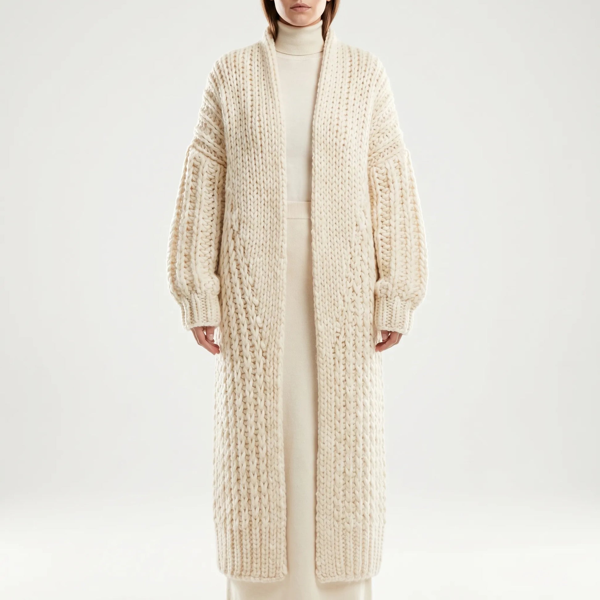 Wovella | Long Open-Front Chunky Knit Cardigan