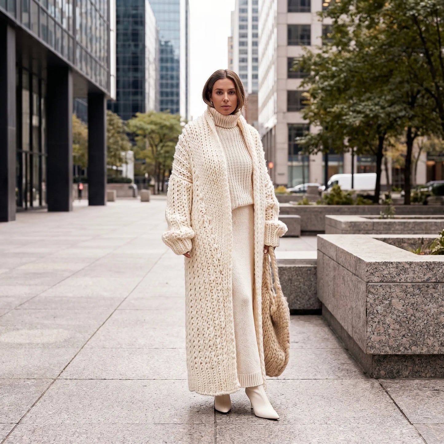Wovella | Long Open-Front Chunky Knit Cardigan