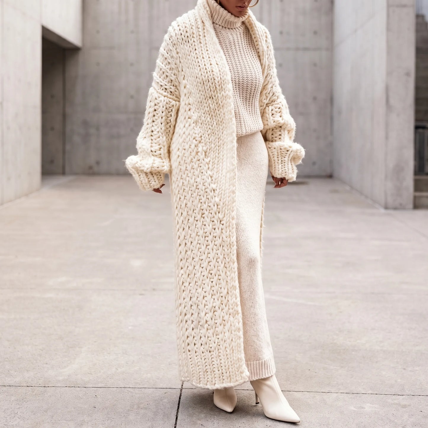 Wovella | Long Open-Front Chunky Knit Cardigan