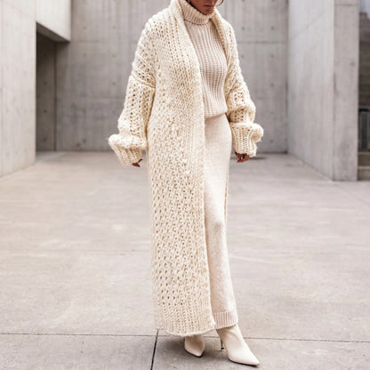 Wovella | Long Open-Front Chunky Knit Cardigan