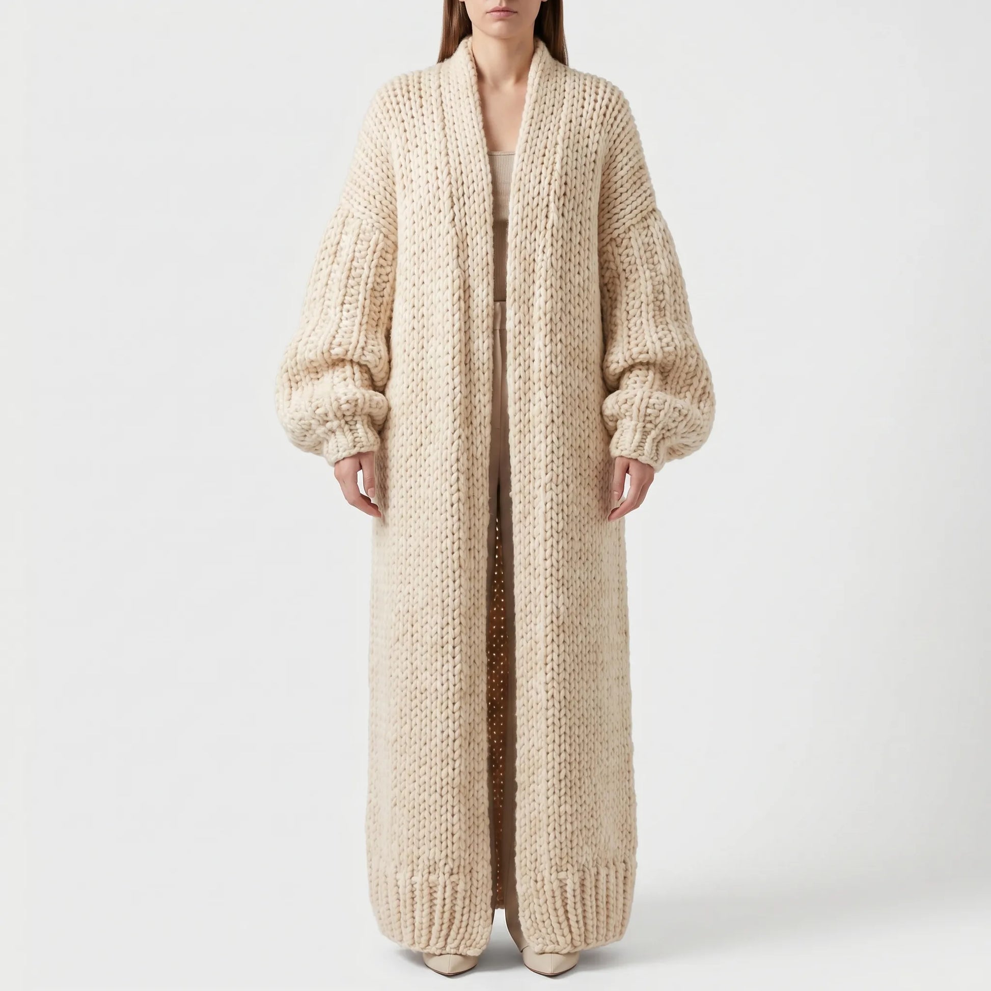Wovella | Long Open-Front Chunky Knit Cardigan