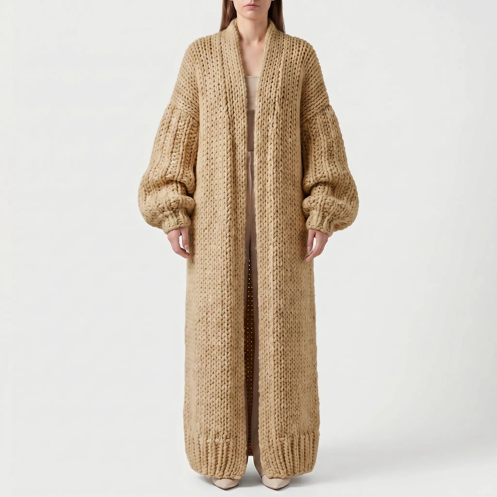 Wovella | Long Open-Front Chunky Knit Cardigan