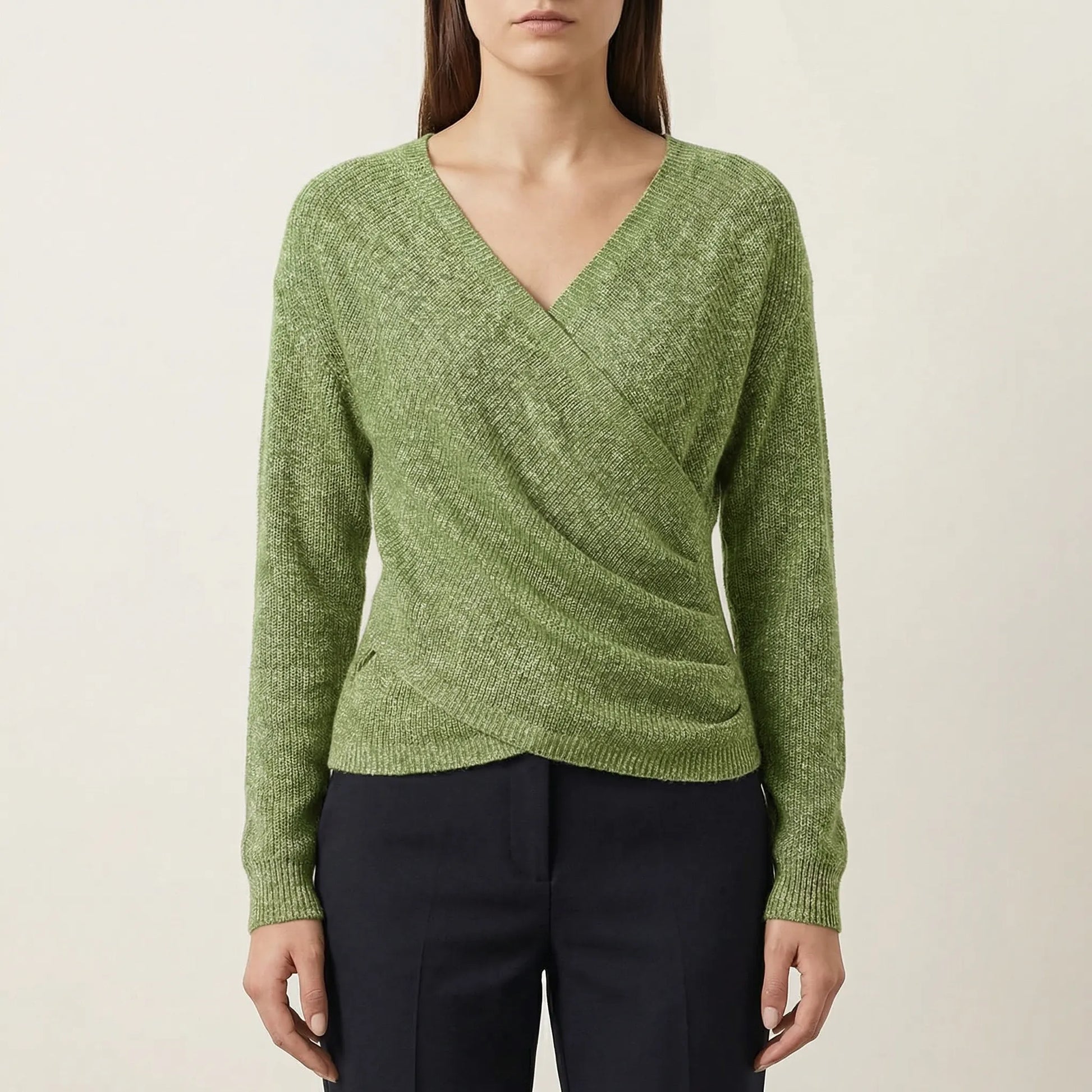 Wrapelle | Wrap-Front V-Neck Knit Top