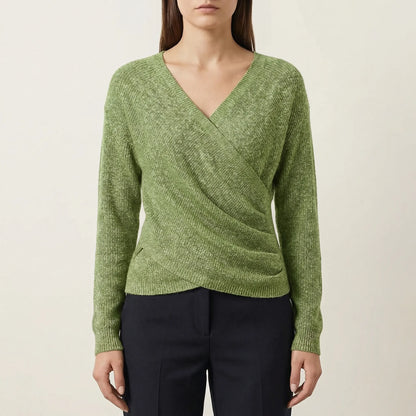 Wrapelle | Wrap-Front V-Neck Knit Top