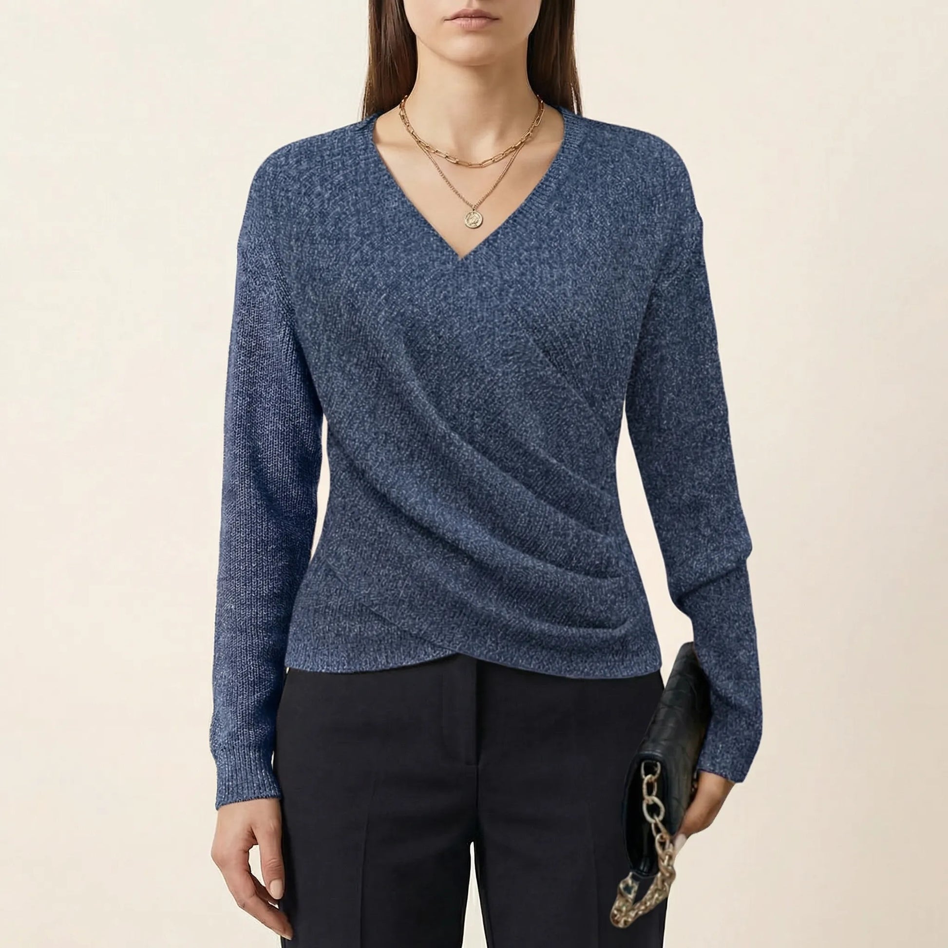 Wrapelle | Wrap-Front V-Neck Knit Top