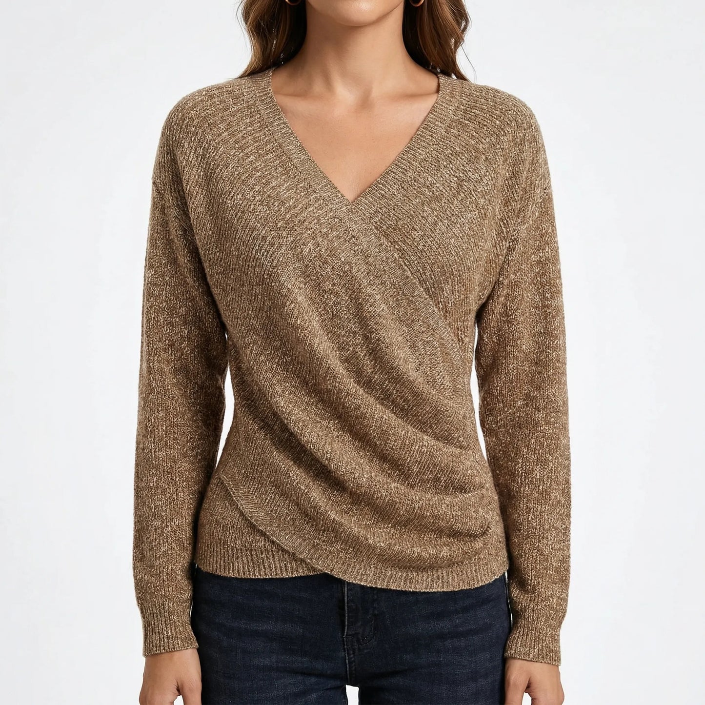Wrapelle | Wrap-Front V-Neck Knit Top