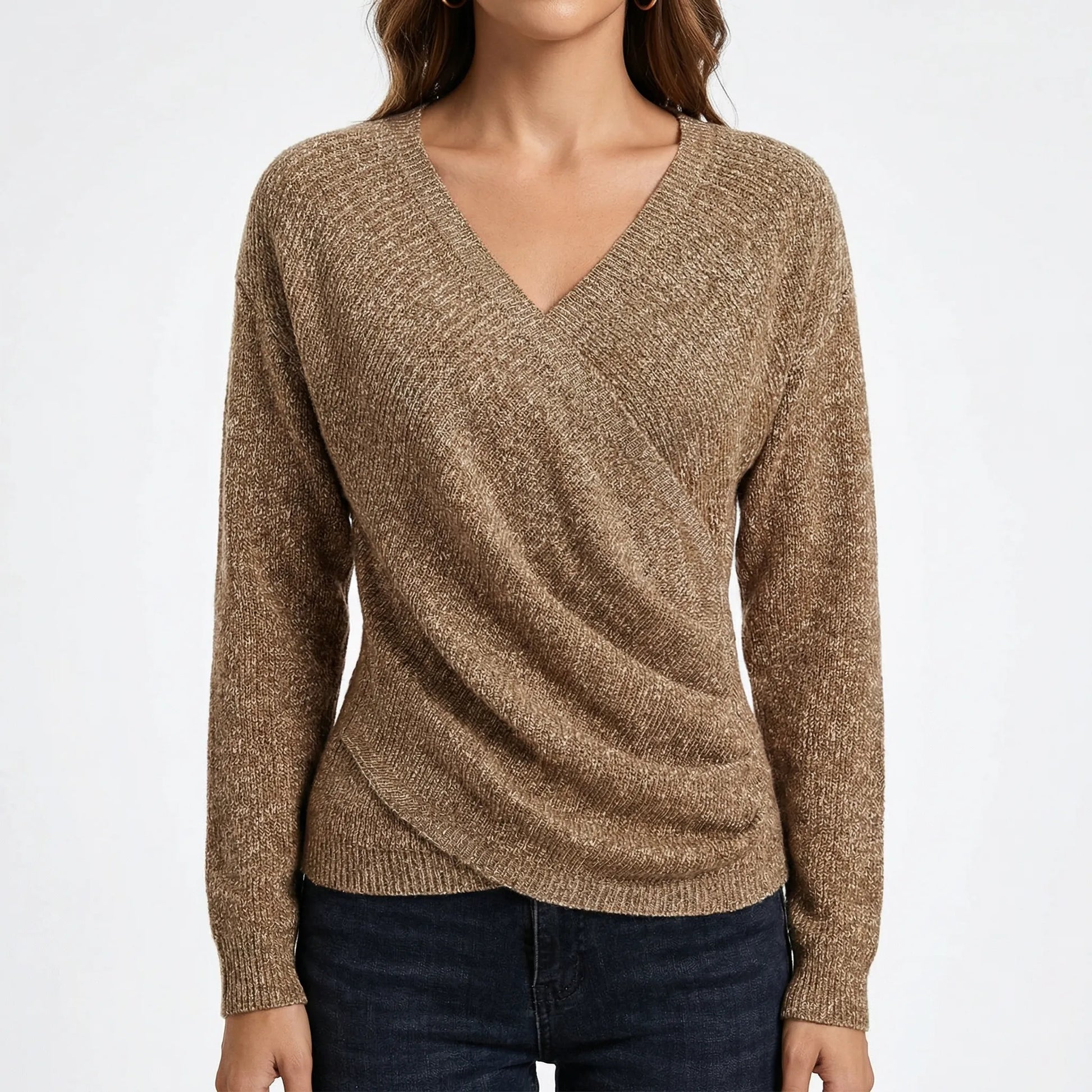 Wrapelle | Wrap-Front V-Neck Knit Top