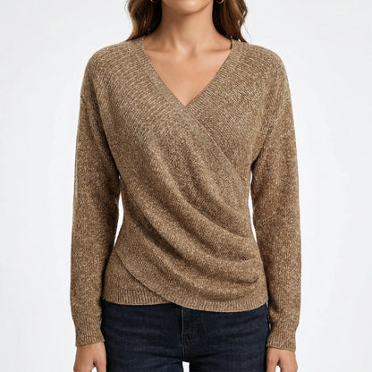 Wrapelle | Wrap-Front V-Neck Knit Top