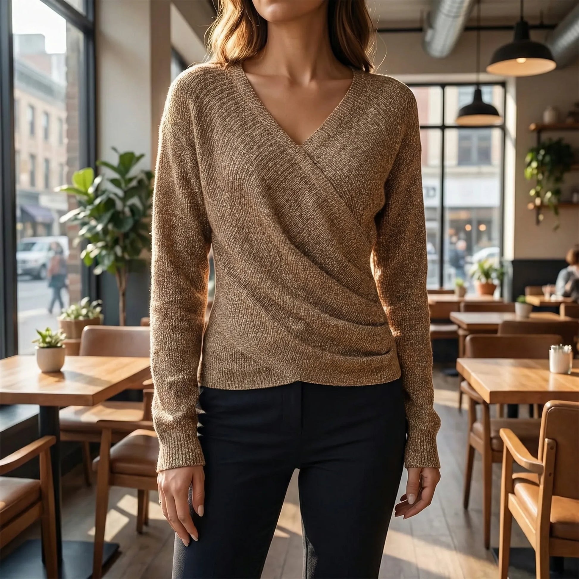 Wrapelle | Wrap-Front V-Neck Knit Top