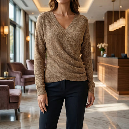 Wrapelle | Wrap-Front V-Neck Knit Top