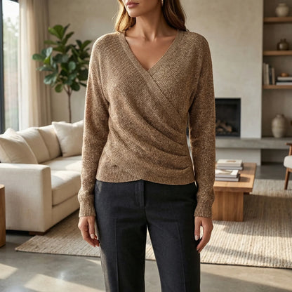 Wrapelle | Wrap-Front V-Neck Knit Top
